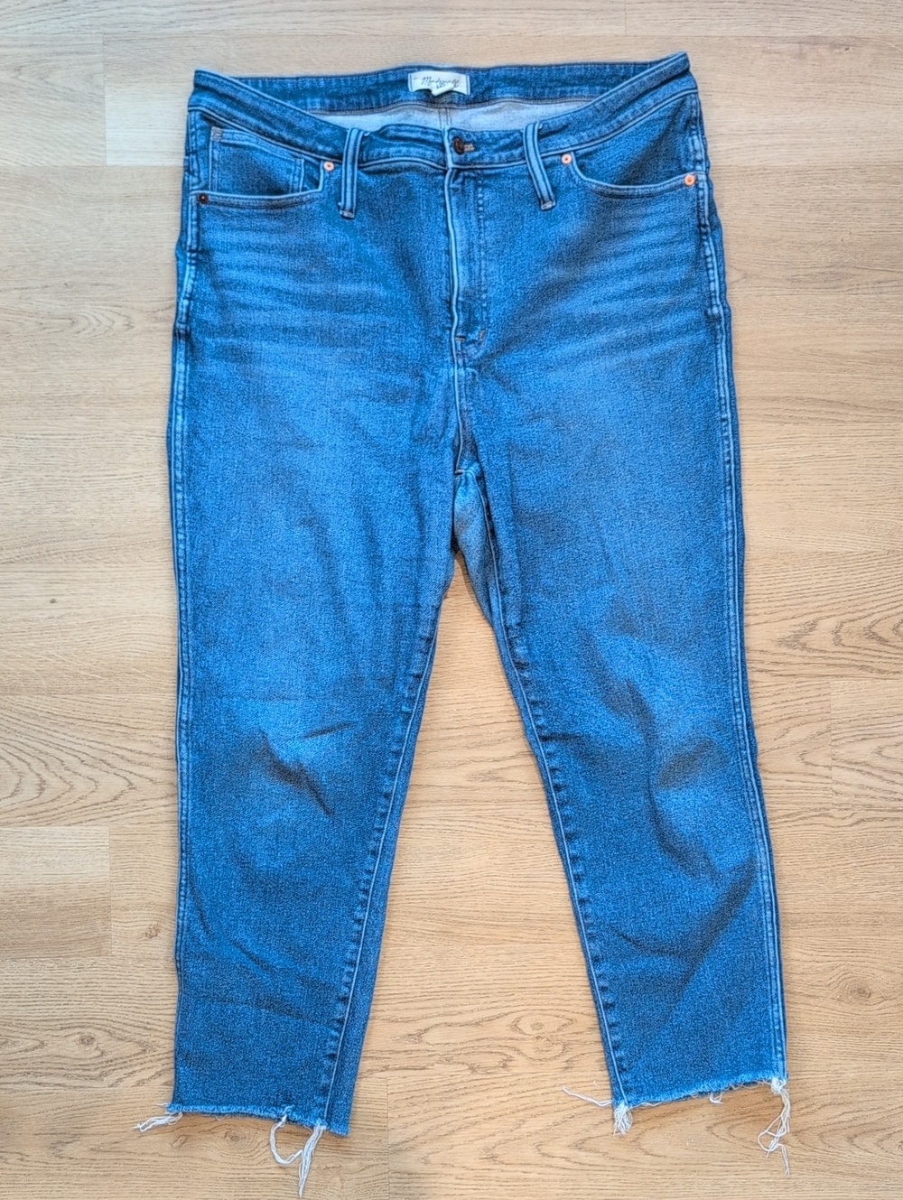 Madewell High Rise Stovepipe Ankle Crop Raw Edge Jeans - 34
